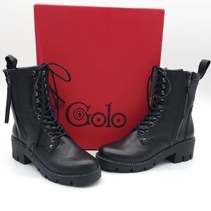 Golo War & Peace Black Napa Leather Lace-up Zip Combat Boots Size 8